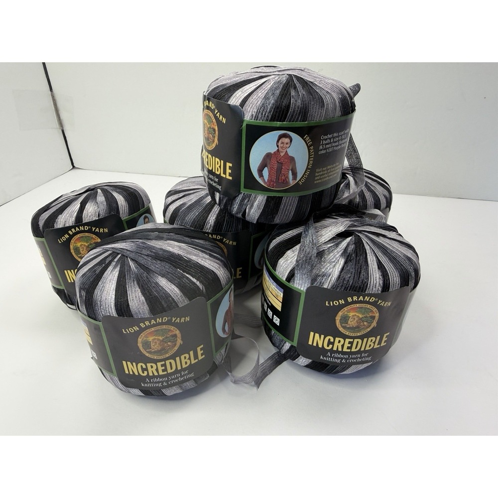 Lion Brand Incredible Ribbon Yarn Accent On Black 50 Grams Each Lot Of 6‎